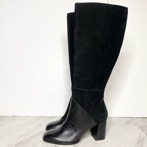 Dolce Vita Fynn Black Suede Crocodile Embossed Leather Heeled Tall Boot 8